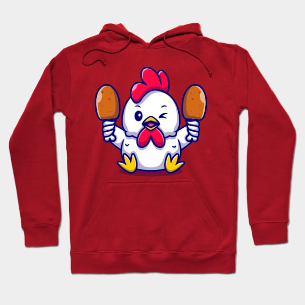 Cute chicken Holding Fried Chicken Cartoon Hoodie by Catalyst Labs